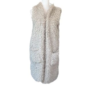 Ashley by 26 International Long Sherpa Faux Fur Sleeveless Vest, Size L, EUC